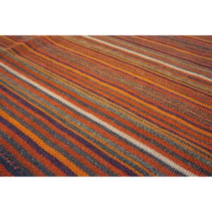 1950s Vintage Turkish Kilim Square Stripe Geometric Flatwoven Wool Rug - detail view 3