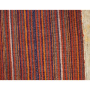 1950s Vintage Turkish Kilim Square Stripe Geometric Flatwoven Wool Rug - detail view 4