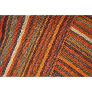 1950s Vintage Turkish Kilim Square Stripe Geometric Flatwoven Wool Rug - detail view 5