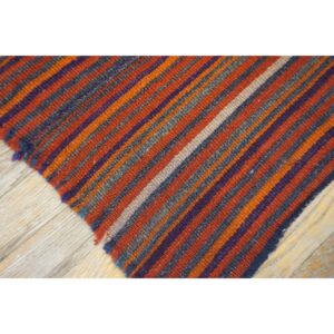 1950s Vintage Turkish Kilim Square Stripe Geometric Flatwoven Wool Rug - detail view 7