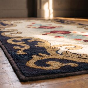Antique 19th Century American Folk Art Floral Pattern Hooked Rug (SKU 17309) - in-room detail