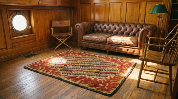 Antique 19th century american hooked square rug 7 Antique 19th century american hooked square rug (sku 18025) - room view