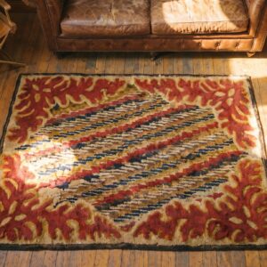 Antique 19th Century American Hooked Square Rug (SKU 18025) - styled overhead view