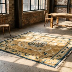 Antique 19th Century Chinese Ningxia Yellow Square Rug (SKU 22578) - room view
