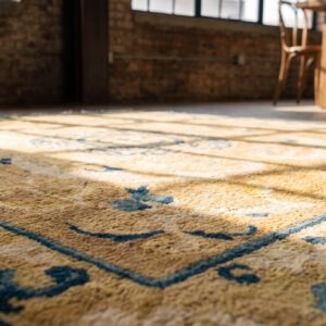 Antique 19th Century Chinese Ningxia Yellow Square Rug (SKU 22578) - in-room detail