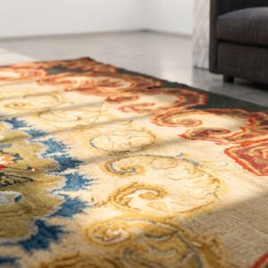 Antique 19th Century Floral Folk Art Design American Hooked Rug (SKU 18367) - in-room detail