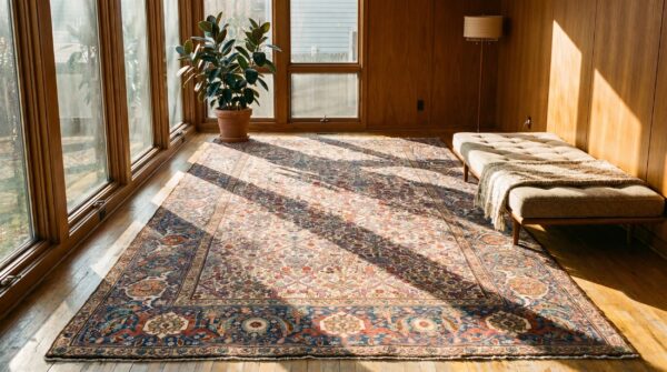 Antique 19th century ivory tribal nw persian bakshaish garden design gallery carpet (sku 19521) - room view