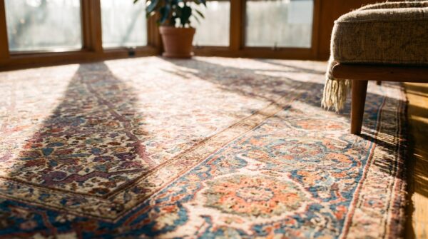 Antique 19th century ivory tribal nw persian bakshaish garden design gallery carpet (sku 19521) - in-room detail