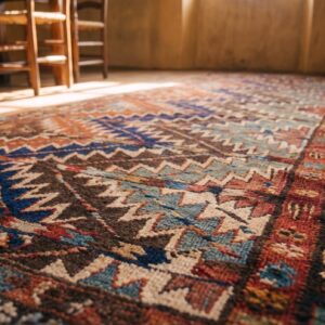 Antique 19th Century Persian Shahsavan Tribal Geometric Hallway Runner Rug (SKU 21663) - in-room detail