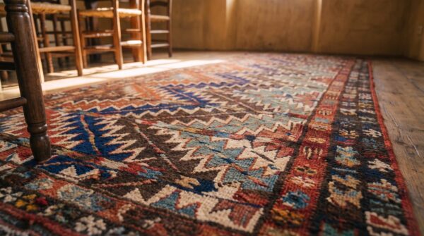 Antique 19th century persian shahsavan tribal geometric hallway runner rug 9 Antique 19th century persian shahsavan tribal geometric hallway runner rug (sku 21663) - in-room detail