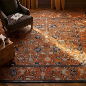 Antique 19th Century Red Geometric Square Chinese Kansu Rug (SKU 25195) - styled overhead view