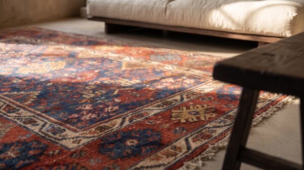Antique 19th century tribal hand-knotted blue hallway runner rug 9 Antique 19th century tribal hand-knotted blue hallway runner rug (sku 19639) - in-room detail