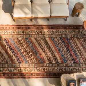 Antique 19th Century Tribal Kurdish Hallway Runner Rug (SKU 21893) - styled overhead view