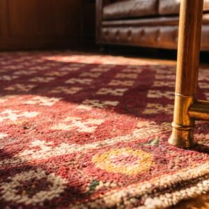 Antique 4 Pointed Star Indian Small Wool Agra Red Rug (SKU 21149) - in-room detail