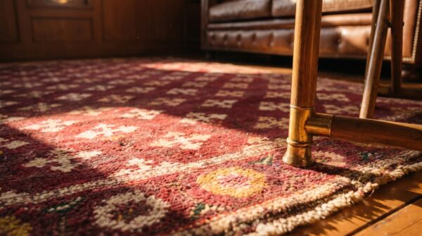 Antique 4 pointed star indian small wool agra red rug 11 Antique 4 pointed star indian small wool agra red rug (sku 21149) - in-room detail