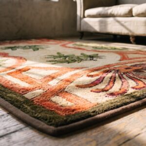 Antique 5 Pointed Star and Leaf Pattern American Hooked Rug (SKU 17654) - in-room detail