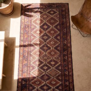 Antique Afshar Hallway Runner Wool Multicolor Rug (SKU 21404) - styled overhead view