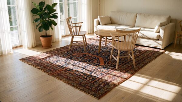 Antique afshar persian allover floral hand knotted square rug (sku 24508) - room view