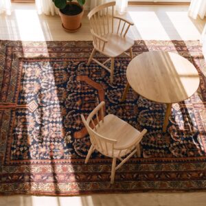 Antique Afshar Persian Allover Floral Hand Knotted Square Rug (SKU 24508) - styled overhead view