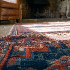 Antique Afshar Persian Geometric Medallion Hand Knotted Pile Horse Cover (SKU 25468) - in-room detail