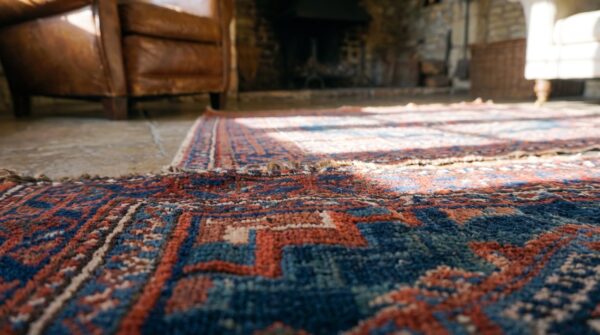 Antique afshar persian geometric medallion hand knotted pile horse cover 11 Antique afshar persian geometric medallion hand knotted pile horse cover (sku 25468) - in-room detail