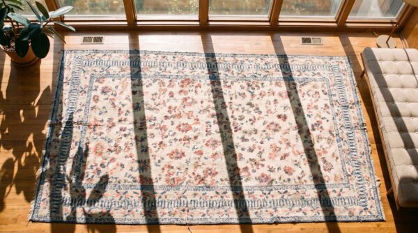 Antique agra - cotton large hallway runner cotton ivory rug 2 Antique agra - cotton large hallway runner cotton ivory rug (sku 21030) - styled overhead view