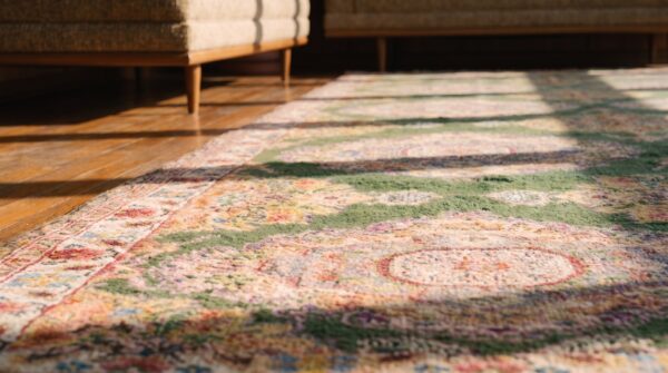 Antique agra - cotton large room size cotton green rug 8 Antique agra - cotton large room size cotton green rug (sku 21555) - in-room detail