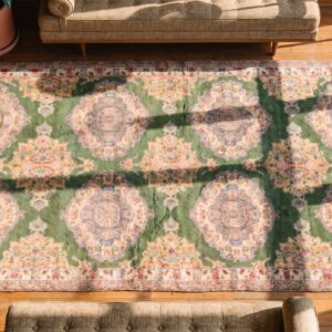 Antique Agra - Cotton Large Room Size Cotton Green Rug (SKU 21555) - styled overhead view