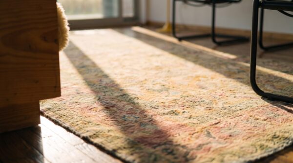 Antique agra - cotton small scatter size cotton yellow rug 11 Antique agra - cotton small scatter size cotton yellow rug (sku 20126) - in-room detail
