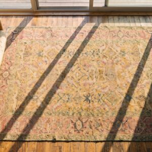Antique Agra - Cotton Small Scatter Size Cotton Yellow Rug (SKU 20126) - styled overhead view