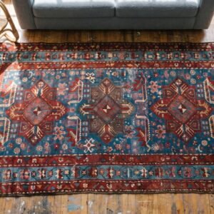 Antique Akstafa Caucasian Knotted Hallway Runner Rug (SKU 17879) - styled overhead view