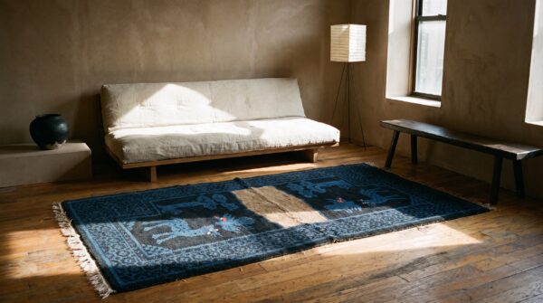 Allover blue chinese wool antique hand knotted pile 1930s rug 6 Allover blue chinese wool antique hand knotted pile 1930s rug (sku 21982) - room view