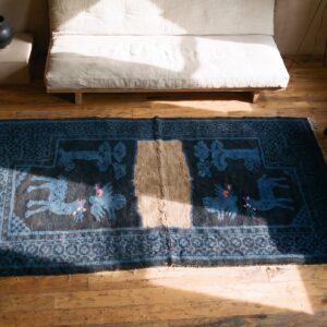 Allover Blue Chinese Wool Antique Hand Knotted Pile 1930s Rug (SKU 21982) - styled overhead view
