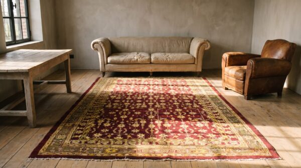 Allover design antique classic coral color indian agra rug (sku 21155) - room view