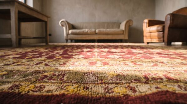 Allover design antique classic coral color indian agra rug (sku 21155) - in-room detail