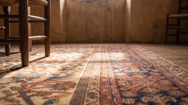 Allover design ivory color antique persian wool pile sultanabad carpet 11 Allover design ivory color antique persian wool pile sultanabad carpet (sku 20916) - in-room detail