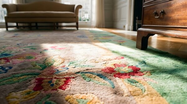 Antique allover floral art deco chinese design room size area rug 8 Antique allover floral art deco chinese design room size area rug (sku 24230) - in-room detail