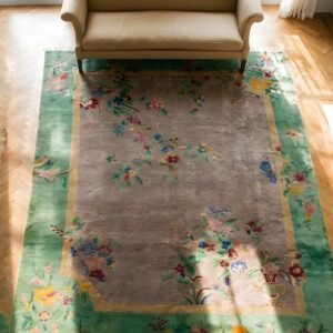 Antique Allover Floral Art Deco Chinese Design Room Size Area Rug (SKU 24230) - styled overhead view