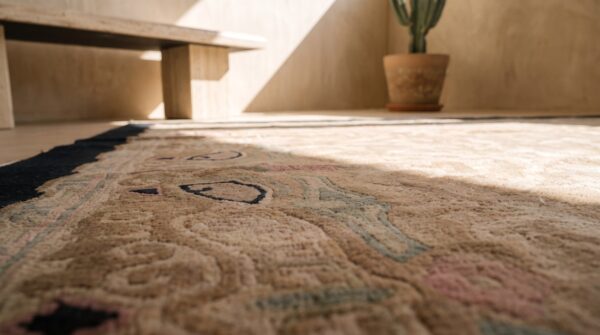 Antique allover floral wool hand knotted pile brown earth tone 1920s rug 11 Antique allover floral wool hand knotted pile brown earth tone 1920s rug (sku 22509) - in-room detail