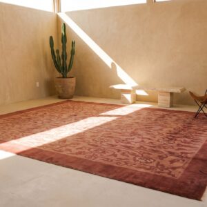 Antique Allover Floral Wool Hand Knotted Pile Coral 1930s Rug (SKU 22806) - room view