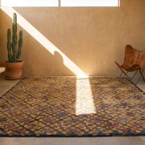 Antique Allover Floral Wool & Cotton Hooked - Loop Pile Ivory Beige Cream White 1920s Rug (SKU 20302) - room view