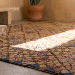Antique Allover Floral Wool & Cotton Hooked - Loop Pile Ivory Beige Cream White 1920s Rug (SKU 20302) - in-room detail