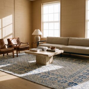 Antique Allover Floral Cotton Hand Knotted Pile Ivory Beige Cream White 1920s Rug (SKU 21029) - room view