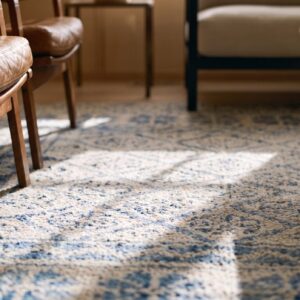 Antique Allover Floral Cotton Hand Knotted Pile Ivory Beige Cream White 1920s Rug (SKU 21029) - in-room detail