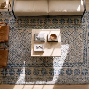 Antique Allover Floral Cotton Hand Knotted Pile Ivory Beige Cream White 1920s Rug (SKU 21029) - styled overhead view