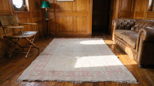 Antique allover floral hand knotted cotton pile ivory cream indian agra rug 6 Antique allover floral hand knotted cotton pile ivory cream indian agra rug (sku 21361) - room view