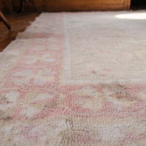 Antique Allover Floral Hand Knotted Cotton Pile Ivory Cream Indian Agra Rug (SKU 21361) - in-room detail
