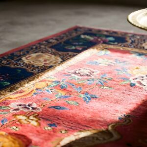 Antique Allover Floral Design Coral Art Deco Chinese Hand Knotted Rug (SKU 24739) - in-room detail