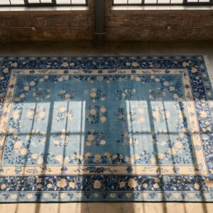 Antique Allover Floral Design Light Blue Chinese Room Size Peking Rug (SKU 22943) - styled overhead view