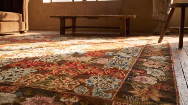 Antique allover floral flat weave rug 9 Antique allover floral flat weave rug (sku 20193) - in-room detail